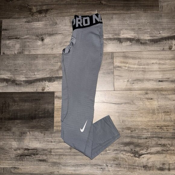 NIKE PRO COMBAT DRI FIT COMPRESSION LONG UNDERWEAR PANTS MENS SMALL LIGHT GRAY - Picture 1 of 5